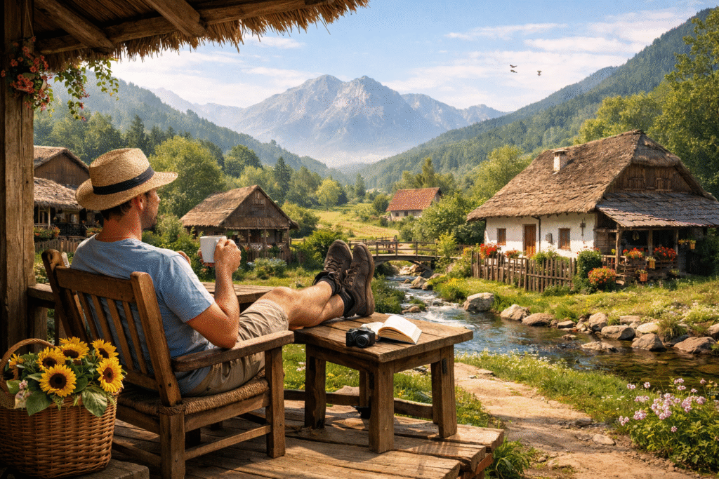 Relaxing-on-the-countryside-porch-1024x683 Slow Travel Movement: Why Tourists Will be spending longer in a single destination in 2026.